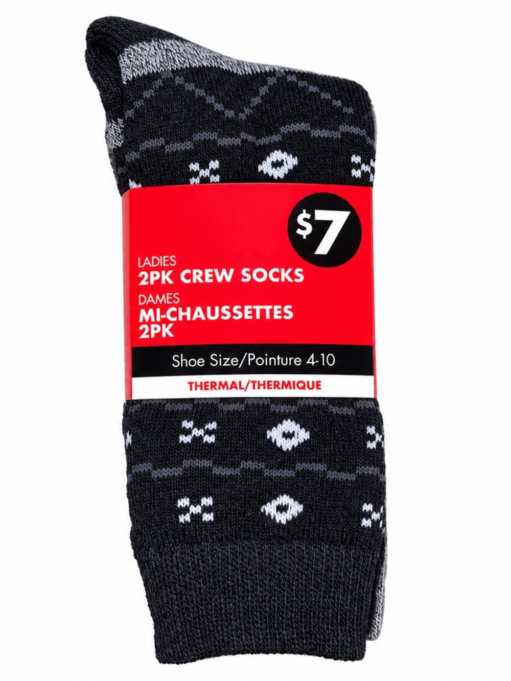 Black Patterned Thermal Crew Socks - 2 Pack